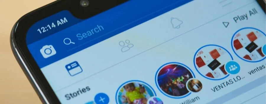 a close up of a phone screen showing the facebook stories section of a feed