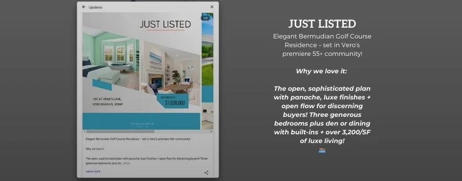 ad copy example showing a new listing in Vero being advertised