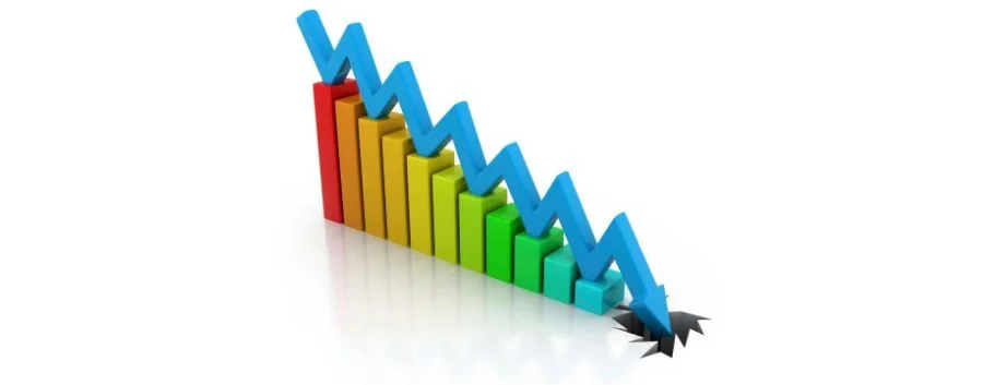 a colorful graph bar chart with a small arrow going up to it's bottom and a small arrow going